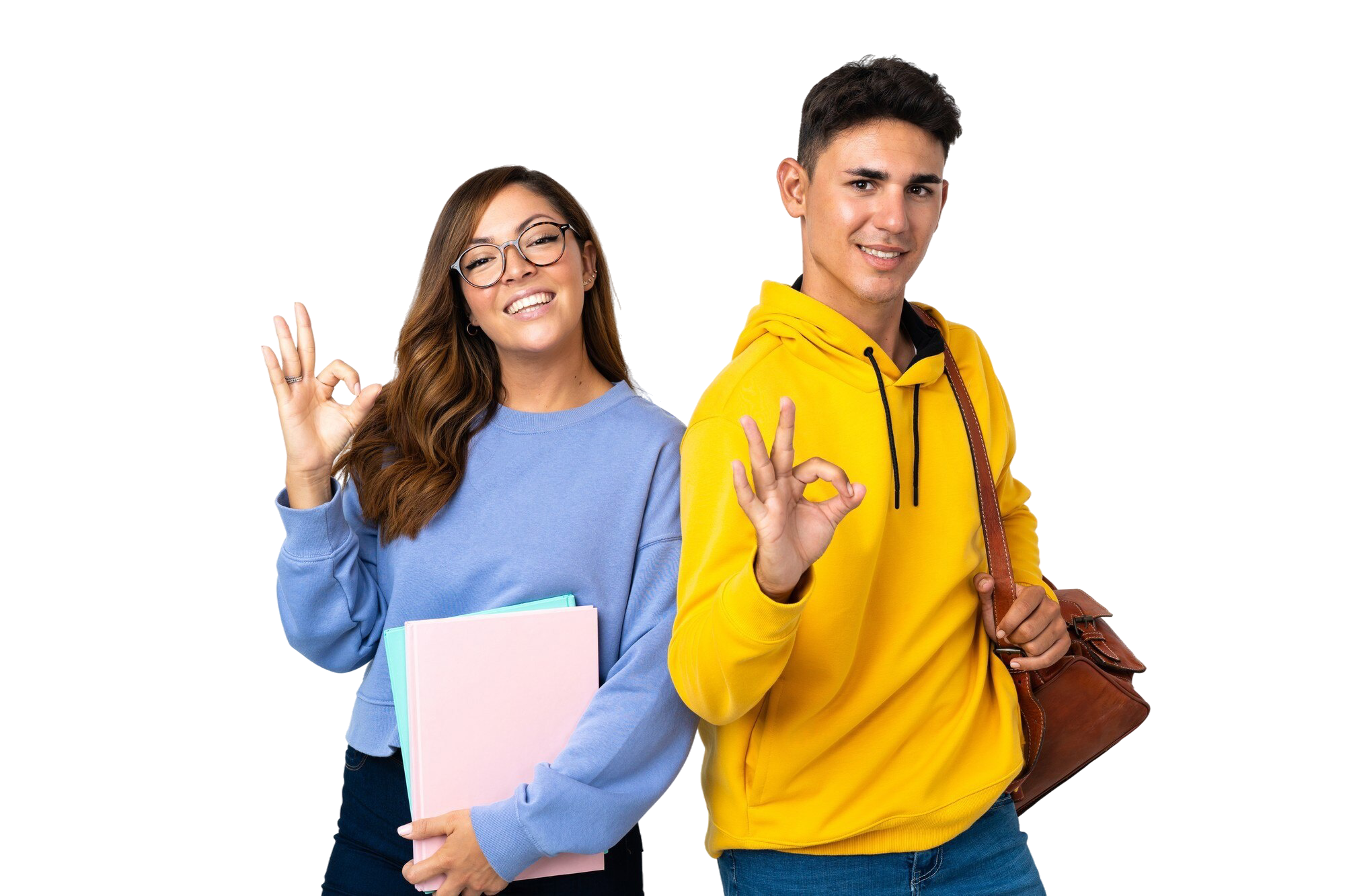 pareja-joven-estudiante-blanco-mostrando-signo-ok-dedos pareja-joven-estudiante-blanco-mostrando-signo-ok-dedos